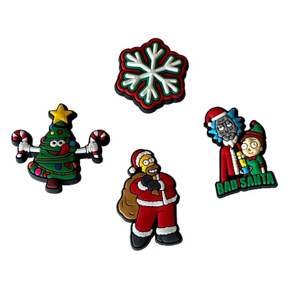 NEW The Simpsons Christmas SHOE CHARMS 4pc for Croc Shoes Zippers Tree Santa - Picture 1 of 4